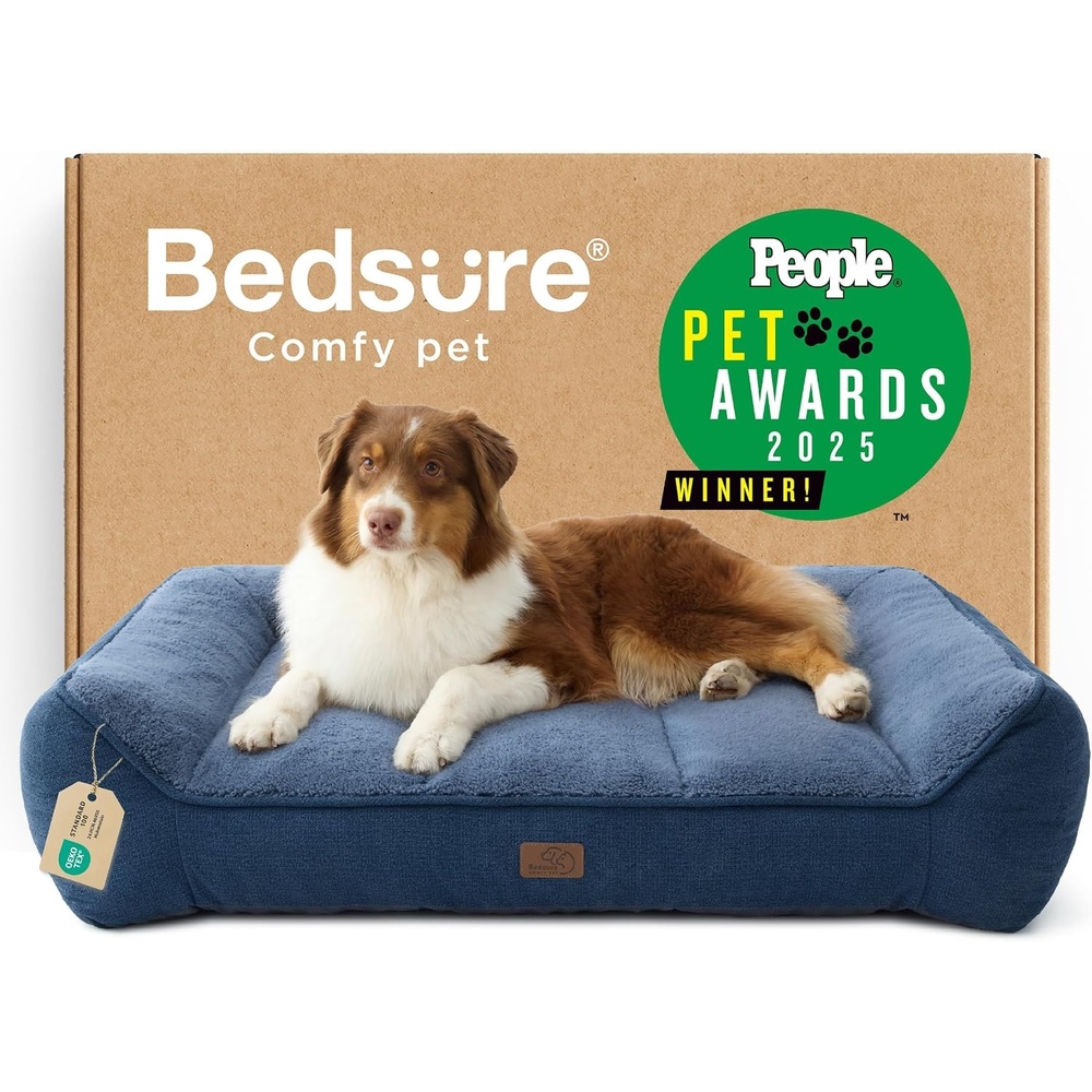 image:imageBedsure SupportMax Extra Thick Orthopedic Dog Bed Medium Size Dog 35 Premium Supportive Couch for Senior Dogs Waterresistant Removable Washable Cover Comfy Pet Sofa with Sherpa GreyNight Blue