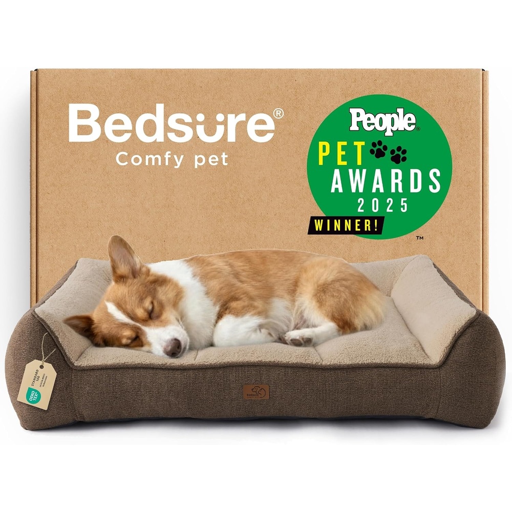image:imageBedsure SupportMax Extra Thick Orthopedic Dog Bed Medium Size Dog 35 Premium Supportive Couch for Senior Dogs Waterresistant Removable Washable Cover Comfy Pet Sofa with Sherpa GreyBrown