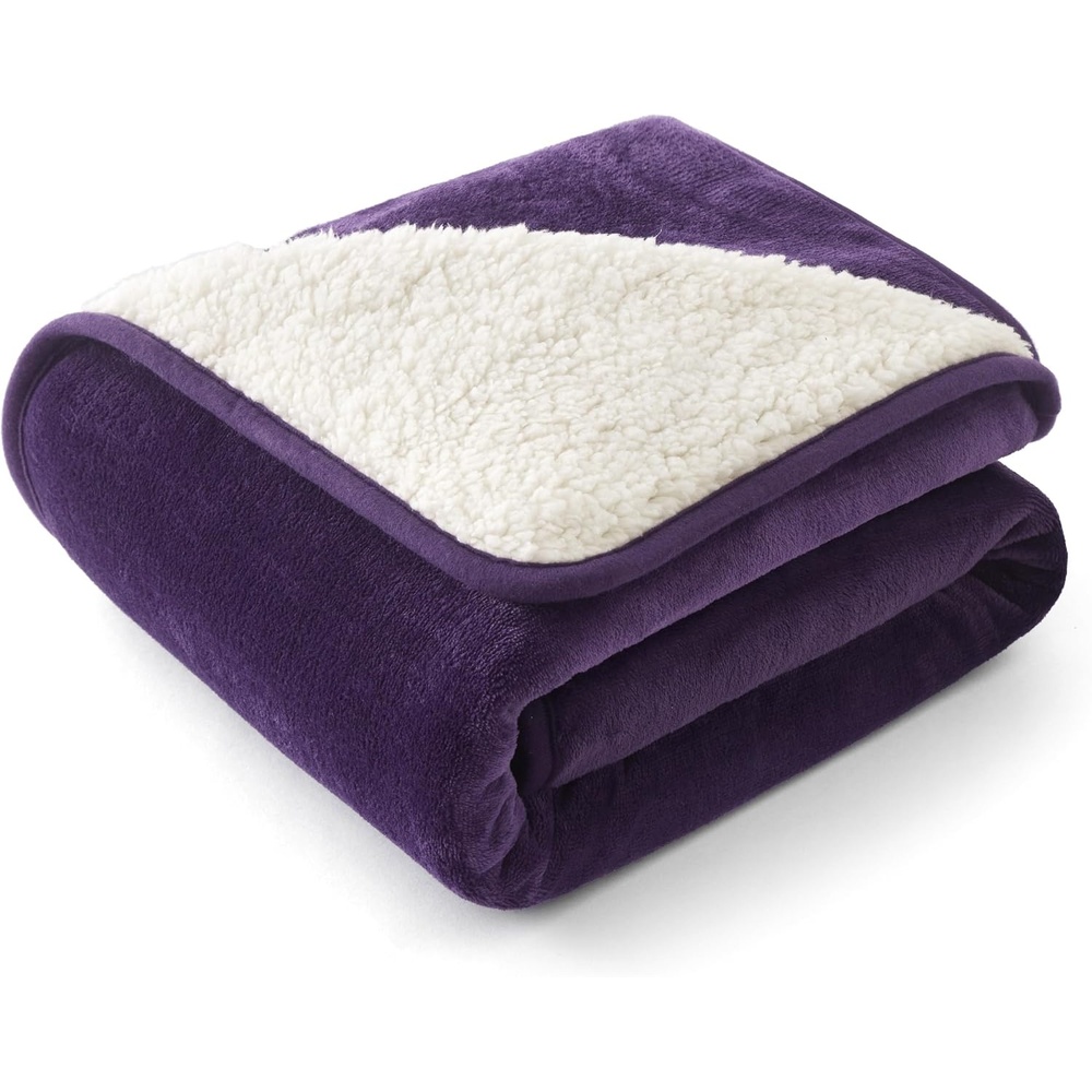 image:imageBedsure Waterproof Dog Blankets for Large Dogs Sherpa Fleece Throw 40X50 Washable Soft Plush Pet Cat Blanket for Couch Cover Reversible Cozy Calming Furniture Protector Warm for Senior DogsGreyEggplant