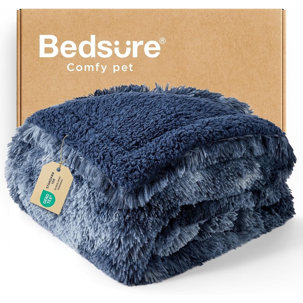 image:imageBedsure Waterproof Dog Blankets for Medium Dogs Fluffy Faux Fur 40x50 Plush Fuzzy Reversible Pet Blankets for Couch and Dog BedSoft Calming Throw Cat Blanket Washable Dog Gift GreyTiedye Navy