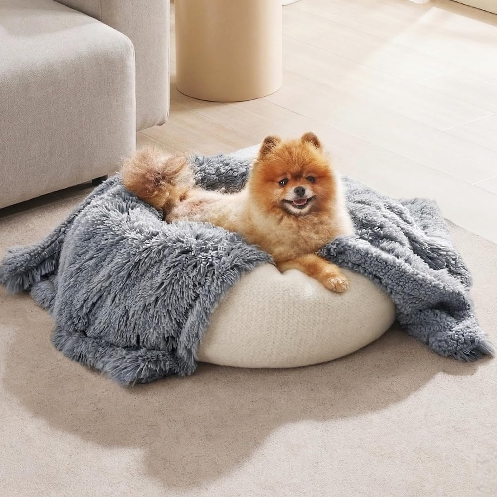 image:imageBedsure Waterproof Dog Blankets for Medium Dogs Fluffy Faux Fur 40x50  Plush Fuzzy Reversible Pet Blankets for Couch and Dog BedSoft Calming Throw Cat Blanket Washable Dog Gift GreyGrey