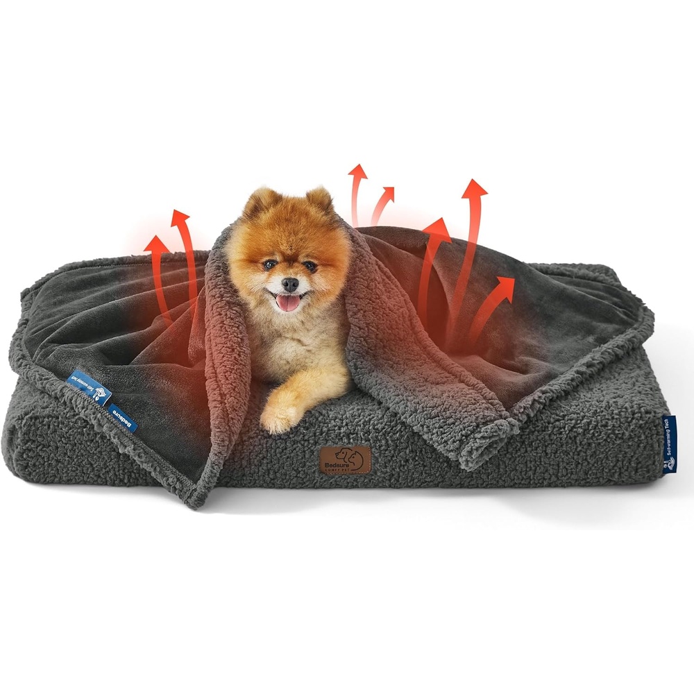 image:imageBedsure Waterproof Dog Blankets for Small Dogs 25X35 Anchor Gray Soft Print Sherpa Fleece Puppy Cat Blanket Washable Cozy Plush Reversible Throw Furniture Protector for Pet Kitten DoggyAnthracite Greyself Warming