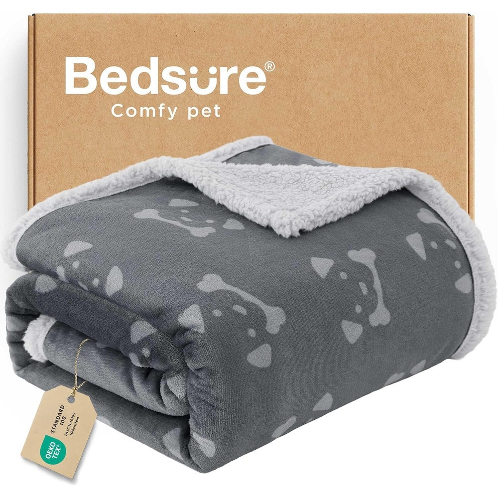 image:imageBedsure Waterproof Dog Blankets for Small Dogs 25X35 Anchor Gray Soft Print Sherpa Fleece Puppy Cat Blanket Washable Cozy Plush Reversible Throw Furniture Protector for Pet Kitten DoggyAnchor Graydog