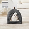 Bedsure 2in1 Cat Beds for Indoor Cats Cave for Kitten with Washable Pillow | 16in, Cat House for Small Pet, Covered Cat Tent, Foldable Hideaway, Fluffy Ball, Anti Slip Bottom, Removable Cushioned ,Beige(Dark Grey)