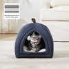 Bedsure 2in1 Cat Beds for Indoor Cats Cave for Kitten with Washable Pillow | 16in, Cat House for Small Pet, Covered Cat Tent, Foldable Hideaway, Fluffy Ball, Anti Slip Bottom, Removable Cushioned ,Beige(Navy)