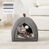 Bedsure 2in1 Cat Beds for Indoor Cats Cave for Kitten with Washable Pillow | 16in, Cat House for Small Pet, Covered Cat Tent, Foldable Hideaway, Fluffy Ball, Anti Slip Bottom, Removable Cushioned ,Beige(Grey)