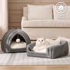Bedsure 2in1 Cat Beds for Indoor Cats Cave for Kitten with Washable Pillow | 16in, Cat House for Small Pet, Covered Cat Tent, Foldable Hideaway, Fluffy Ball, Anti Slip Bottom, Removable Cushioned ,Beige(Navy)