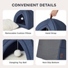 Bedsure 2in1 Cat Beds for Indoor Cats Cave for Kitten with Washable Pillow | 16in, Cat House for Small Pet, Covered Cat Tent, Foldable Hideaway, Fluffy Ball, Anti Slip Bottom, Removable Cushioned ,Beige(Navy)