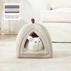 Bedsure 2in1 Cat Beds for Indoor Cats Cave for Kitten with Washable Pillow | 16in, Cat House for Small Pet, Covered Cat Tent, Foldable Hideaway, Fluffy Ball, Anti Slip Bottom, Removable Cushioned ,Beige(Beige)