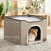 Bedsure Extra Wide Cat House Bed with Fluffy Ball and Scratch Pad,Grey | 23.6×16.9×13 in,Indoor Cat Cave for Multiple Pets, Foldable Cat Hideway Cube for Sleeping Large Cat and Kitten(Brown)