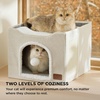 Bedsure Extra Wide Cat House Bed with Fluffy Ball and Scratch Pad,Grey | 23.6×16.9×13 in,Indoor Cat Cave for Multiple Pets, Foldable Cat Hideway Cube for Sleeping Large Cat and Kitten(Ivory)