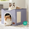 Bedsure Extra Wide Cat House Bed with Fluffy Ball and Scratch Pad,Grey | 23.6×16.9×13 in,Indoor Cat Cave for Multiple Pets, Foldable Cat Hideway Cube for Sleeping Large Cat and Kitten(Cloud Purple)