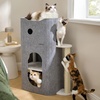 Bedsure Extra Wide Cat House Bed with Fluffy Ball and Scratch Pad,Grey | 23.6×16.9×13 in,Indoor Cat Cave for Multiple Pets, Foldable Cat Hideway Cube for Sleeping Large Cat and Kitten(Grey)