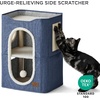 Bedsure Extra Wide Cat House Bed with Fluffy Ball and Scratch Pad,Grey | 23.6×16.9×13 in,Indoor Cat Cave for Multiple Pets, Foldable Cat Hideway Cube for Sleeping Large Cat and Kitten(Blue)