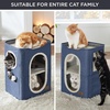 Bedsure Extra Wide Cat House Bed with Fluffy Ball and Scratch Pad,Grey | 23.6×16.9×13 in,Indoor Cat Cave for Multiple Pets, Foldable Cat Hideway Cube for Sleeping Large Cat and Kitten(Blue)