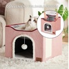 Bedsure Extra Wide Cat House Bed with Fluffy Ball and Scratch Pad,Grey | 23.6×16.9×13 in,Indoor Cat Cave for Multiple Pets, Foldable Cat Hideway Cube for Sleeping Large Cat and Kitten(Pink)