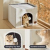 Bedsure Extra Wide Cat House Bed with Fluffy Ball and Scratch Pad,Grey | 23.6×16.9×13 in,Indoor Cat Cave for Multiple Pets, Foldable Cat Hideway Cube for Sleeping Large Cat and Kitten(Ivory)