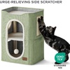 Bedsure Extra Wide Cat House Bed with Fluffy Ball and Scratch Pad,Grey | 23.6×16.9×13 in,Indoor Cat Cave for Multiple Pets, Foldable Cat Hideway Cube for Sleeping Large Cat and Kitten(Green)