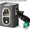 Bedsure Extra Wide Cat House Bed with Fluffy Ball and Scratch Pad,Grey | 23.6×16.9×13 in,Indoor Cat Cave for Multiple Pets, Foldable Cat Hideway Cube for Sleeping Large Cat and Kitten(Dark Grey)