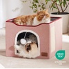 Bedsure Extra Wide Cat House Bed with Fluffy Ball and Scratch Pad,Grey | 23.6×16.9×13 in,Indoor Cat Cave for Multiple Pets, Foldable Cat Hideway Cube for Sleeping Large Cat and Kitten(Pink)