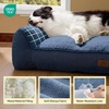 Bedsure SupportMax™ Extra Thick Orthopedic Dog Bed Medium Size Dog | 35″ Premium Supportive Couch for Senior Dogs, Water-resistant Removable Washable Cover, Comfy Pet Sofa with Sherpa, Grey(Night Blue)