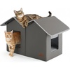 Bedsure ReflexHeat™ Ex-Wide Weatherproof Outdoor Cat House with Raised Base | 22.5×12.5×13.25In,Large Insulated Warm Feral Cat Shelter,Waterproof Outside Pet Hideout for Multiple Stray Kitties,Grey(Polyester)