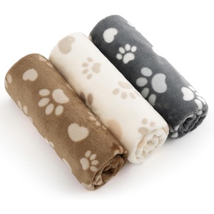 Bedsure Dog Blanket for Small Dogs Puppy, Flannel Fleece, 3-Pack 30×20 | 280GSM Coral Fleece,Machine Washable Fuzzy Pet Blanket with Dog Prints for Crate Cage, Dog Bed,Puppy Essentials,Doggy Gifts(Paws & Hearts)