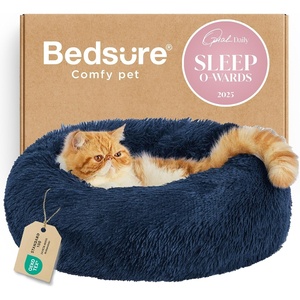 Bedsure Human Dog Bed for Adult, Plush Giant Calming Nest Bed Orthopedic | 71″ Human Size Dog Bed Washable with Storage Pocket, Supportive Bolster, Egg Foam, Non-Slip Bottom, Fluffy Faux Fur, Brown(Navy)
