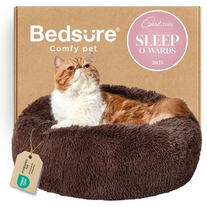 Bedsure Human Dog Bed for Adult, Plush Giant Calming Nest Bed Orthopedic | 71″ Human Size Dog Bed Washable with Storage Pocket, Supportive Bolster, Egg Foam, Non-Slip Bottom, Fluffy Faux Fur, Brown(Coffee)