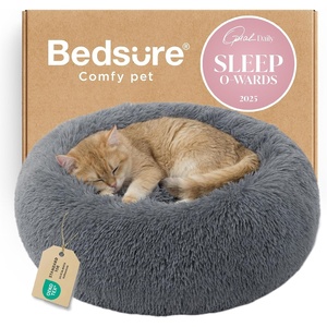 Bedsure Human Dog Bed for Adult, Plush Giant Calming Nest Bed Orthopedic | 71″ Human Size Dog Bed Washable with Storage Pocket, Supportive Bolster, Egg Foam, Non-Slip Bottom, Fluffy Faux Fur, Brown(Dark Grey)