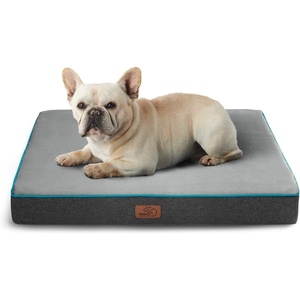 Bedsure Memory Foam Dog Beds Large Sized Dog, Orthopedic Crate Pads, 35×22 | Dual-layer Foam Mat for Optimal Support,Comfy Plush Flannel Fleece Pet Pillow , Removable Washable Cover, Nonslip Bottom，Grey(Grey)