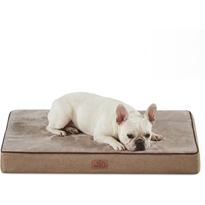 Bedsure Memory Foam Dog Beds Large Sized Dog, Orthopedic Crate Pads, 35×22 | Dual-layer Foam Mat for Optimal Support,Comfy Plush Flannel Fleece Pet Pillow , Removable Washable Cover, Nonslip Bottom，Grey(Khaki)