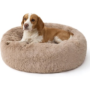 Bedsure SupportMax™ Calming Dog Bed Medium Size Dog Washable Pet Bed,30in | 420GSM Plush Fluffy Faux Fur Donut Round,Thick Supportive,Removable Cover,Anti-Slip,Anti-Anxiety,Up to 45 Lbs,Camel(Camel)