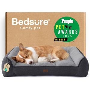 Bedsure SupportMax™ Extra Thick Orthopedic Dog Bed Medium Size Dog | 35″ Premium Supportive Couch for Senior Dogs, Water-resistant Removable Washable Cover, Comfy Pet Sofa with Sherpa, Grey(Grey)