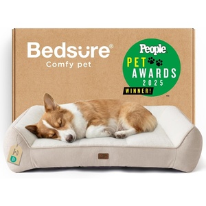 Bedsure SupportMax™ Extra Thick Orthopedic Dog Bed Medium Size Dog | 35″ Premium Supportive Couch for Senior Dogs, Water-resistant Removable Washable Cover, Comfy Pet Sofa with Sherpa, Grey(Cream)