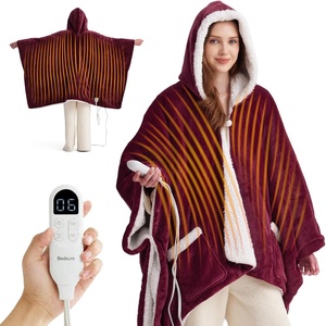 Bedsure Wearable Heated Blanket with Foot Pocket & Sleeves, 50×71+18″, Pink | Preheat Function, Sherpa Electric Robe Throw, Gifts for Women, 6 Heat/6 Timer (Up to 10H) Settings, 8H Auto Shut Off, ETL/FCC(04 – Burgundy)