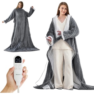 Bedsure Wearable Heated Blanket with Foot Pocket & Sleeves, 50×71+18″, Pink | Preheat Function, Sherpa Electric Robe Throw, Gifts for Women, 6 Heat/6 Timer (Up to 10H) Settings, 8H Auto Shut Off, ETL/FCC(08 – Grey)