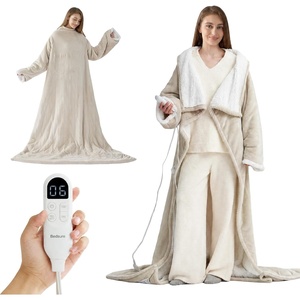 Bedsure Wearable Heated Blanket with Foot Pocket & Sleeves, 50×71+18″, Pink | Preheat Function, Sherpa Electric Robe Throw, Gifts for Women, 6 Heat/6 Timer (Up to 10H) Settings, 8H Auto Shut Off, ETL/FCC(10 – Cream)