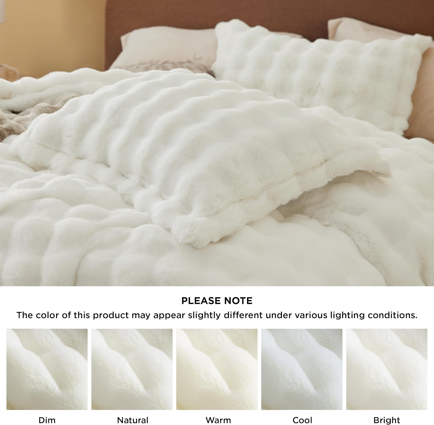 image:imageBedsure Fluffy Duvet Cover Set Ultra Soft Plush Shaggy Comforter Cover Queen Size Warm Flannel Fleece Bed Sets for Winter 3 Pieces Snowflake Pattern Grey04 Coconut White No Comforter