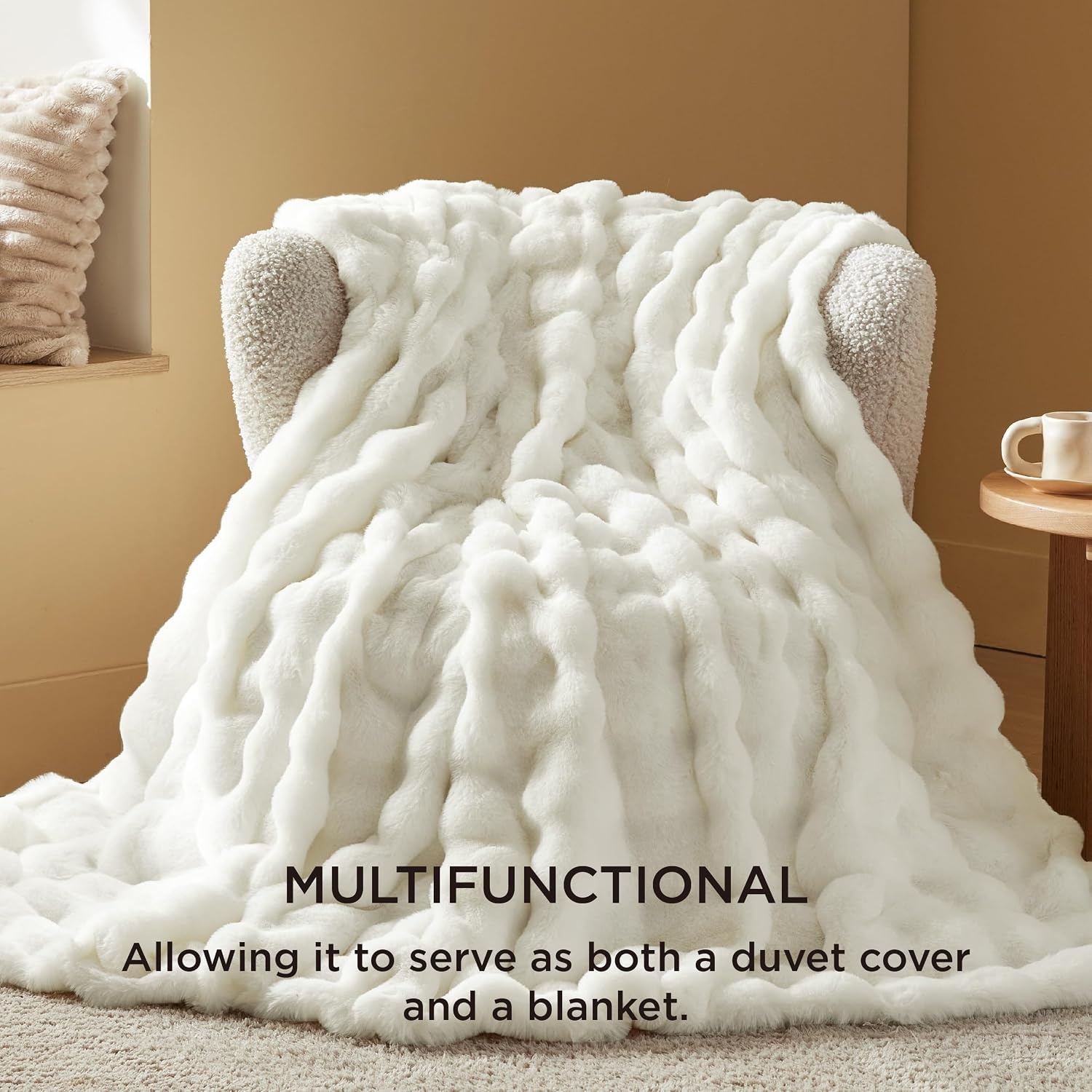 image:imageBedsure Fluffy Duvet Cover Set Ultra Soft Plush Shaggy Comforter Cover Queen Size Warm Flannel Fleece Bed Sets for Winter 3 Pieces Snowflake Pattern Grey04 Coconut White No Comforter