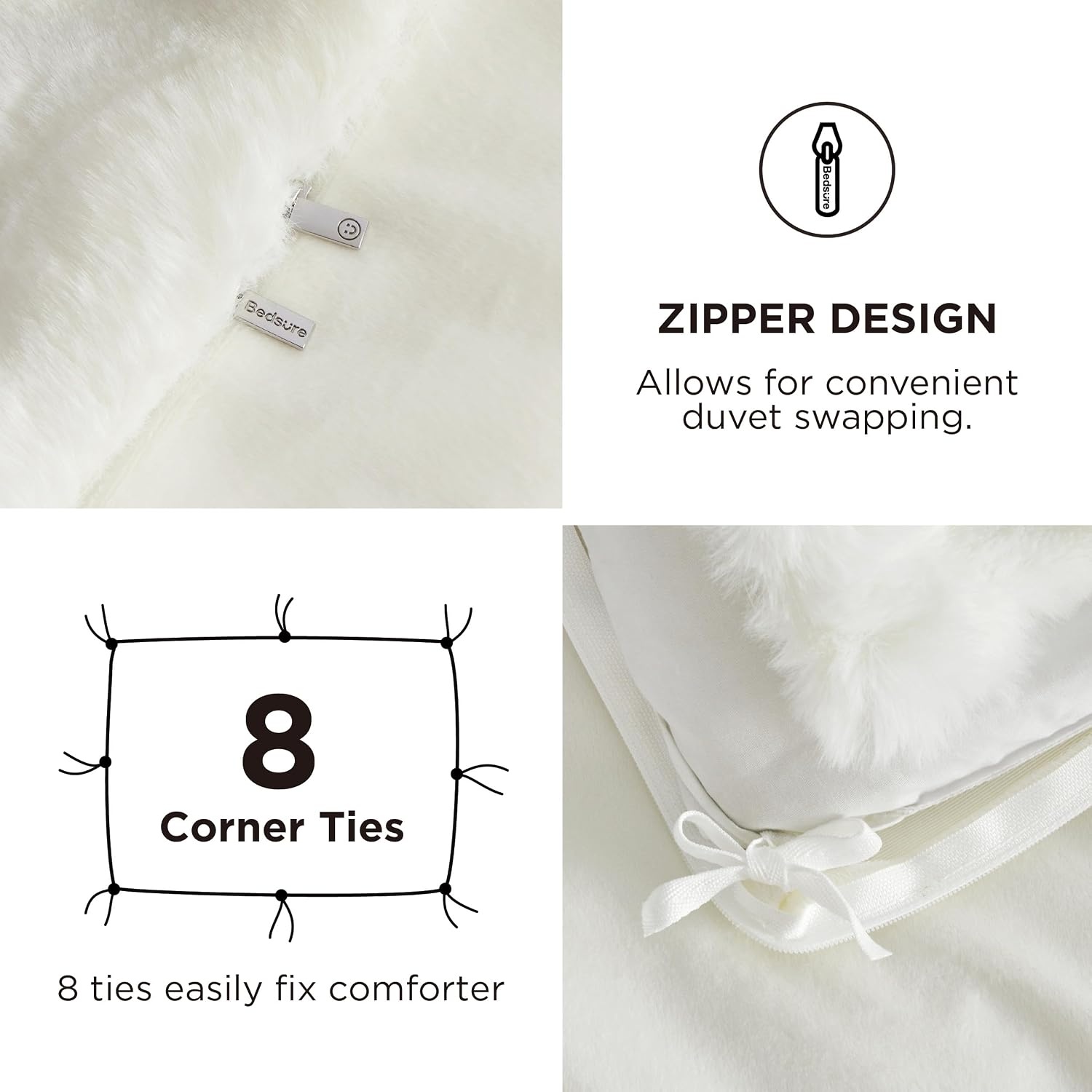 image:imageBedsure Fluffy Duvet Cover Set Ultra Soft Plush Shaggy Comforter Cover Queen Size Warm Flannel Fleece Bed Sets for Winter 3 Pieces Snowflake Pattern Grey04 Coconut White No Comforter