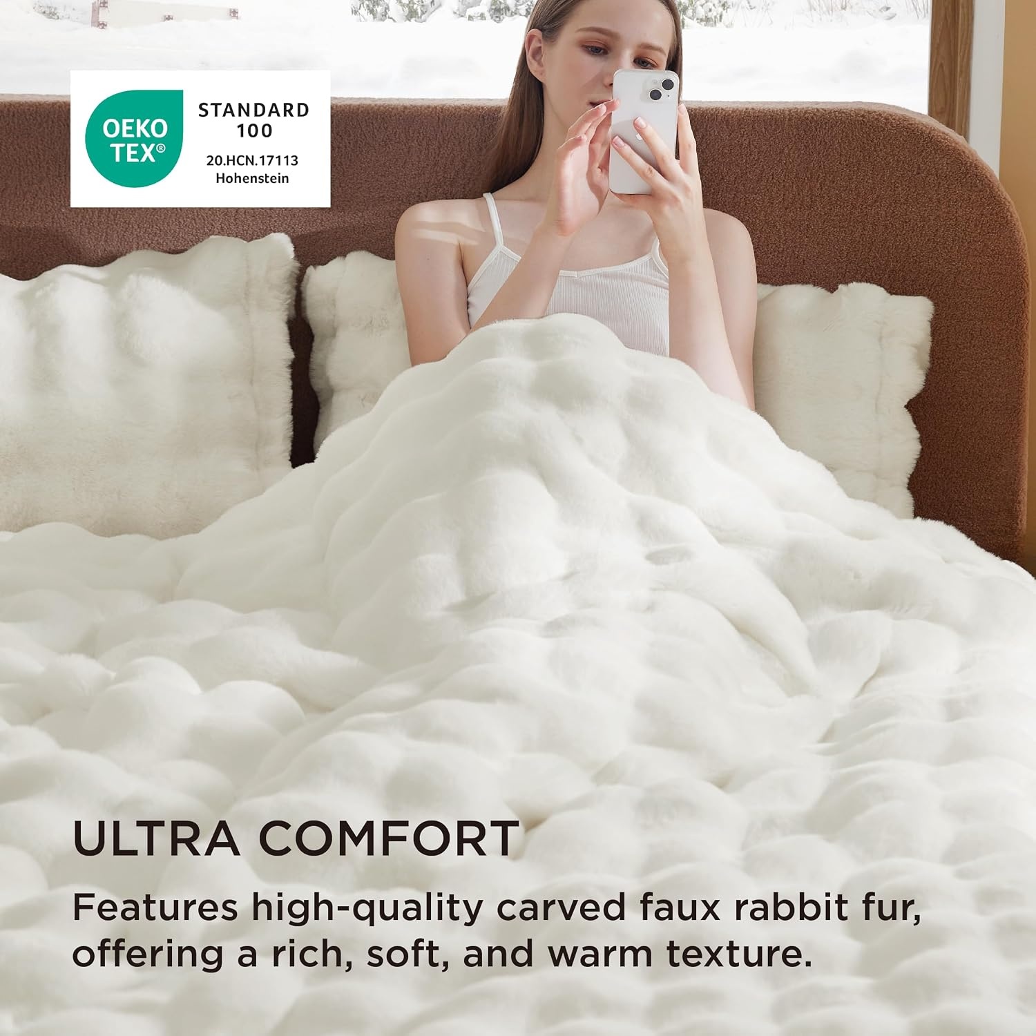 image:imageBedsure Fluffy Duvet Cover Set Ultra Soft Plush Shaggy Comforter Cover Queen Size Warm Flannel Fleece Bed Sets for Winter 3 Pieces Snowflake Pattern Grey04 Coconut White No Comforter