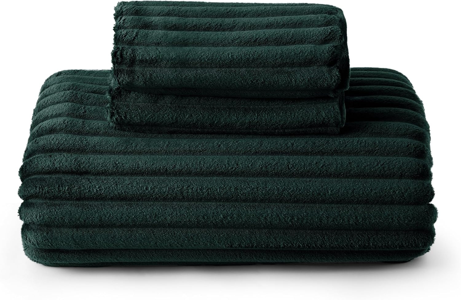 image:imageBedsure Fluffy Duvet Cover Set Ultra Soft Plush Shaggy Comforter Cover Queen Size Warm Flannel Fleece Bed Sets for Winter 3 Pieces Striped Pattern Forest Green07 Forest Green No Comforter