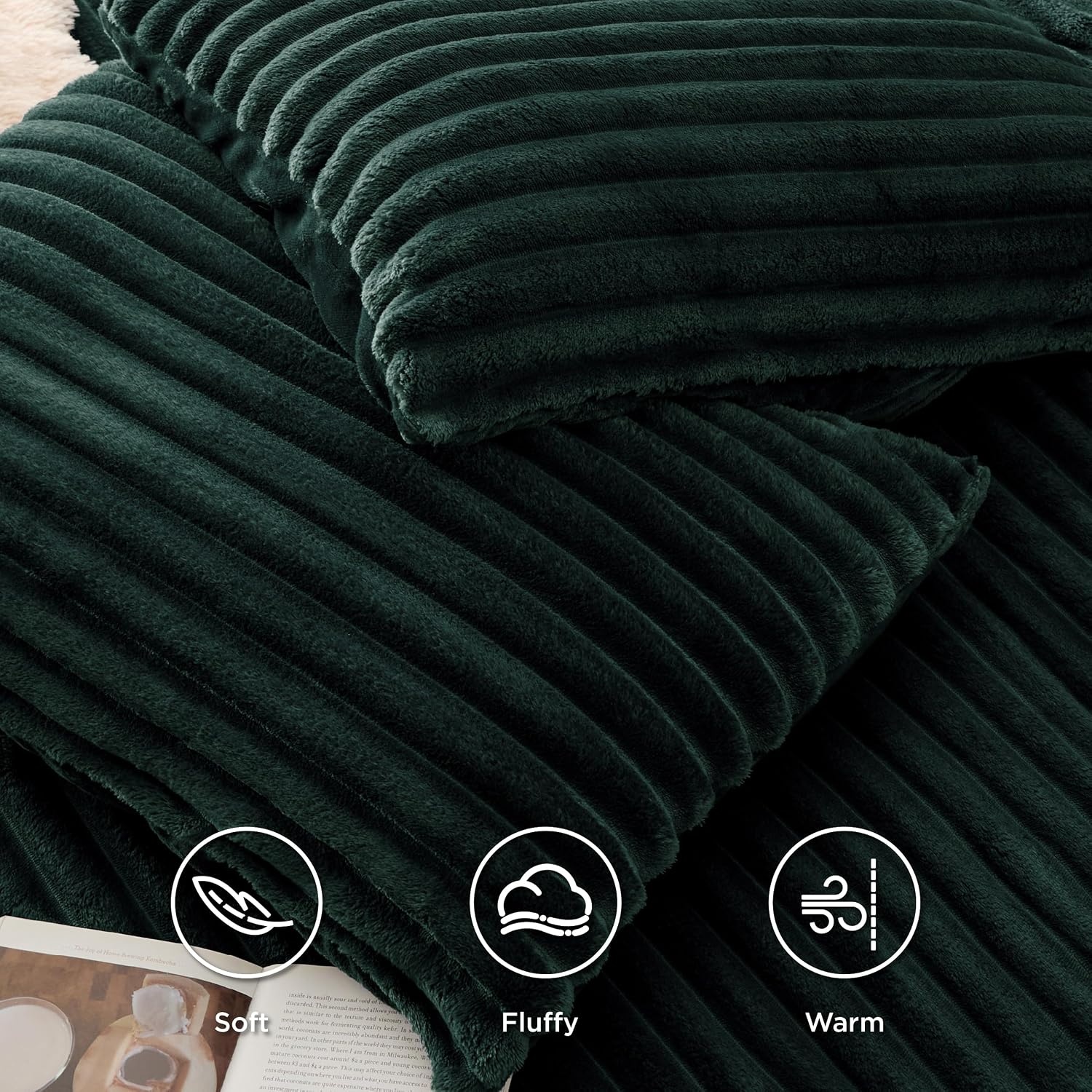 image:imageBedsure Fluffy Duvet Cover Set Ultra Soft Plush Shaggy Comforter Cover Queen Size Warm Flannel Fleece Bed Sets for Winter 3 Pieces Striped Pattern Forest Green07 Forest Green No Comforter