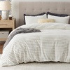 Bedsure Fluffy Duvet Cover Set – Ultra Soft Plush Shaggy Comforter Cover Queen Size, Warm Flannel Fleece Bed Sets for Winter, 3 Pieces (Striped Pattern, Forest Green)(01 – Coconut White (No Comforter))