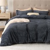 Bedsure Fluffy Duvet Cover Set – Ultra Soft Plush Shaggy Comforter Cover Queen Size, Warm Flannel Fleece Bed Sets for Winter, 3 Pieces (Striped Pattern, Forest Green)(04 – Dark Grey (No Comforter))