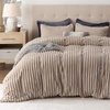 Bedsure Fluffy Duvet Cover Set – Ultra Soft Plush Shaggy Comforter Cover Queen Size, Warm Flannel Fleece Bed Sets for Winter, 3 Pieces (Striped Pattern, Forest Green)(06 – Khaki (No Comforter))