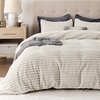Bedsure Fluffy Duvet Cover Set – Ultra Soft Plush Shaggy Comforter Cover Queen Size, Warm Flannel Fleece Bed Sets for Winter, 3 Pieces (Striped Pattern, Forest Green)(03 – Linen (No Comforter))