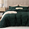 Bedsure Fluffy Duvet Cover Set – Ultra Soft Plush Shaggy Comforter Cover Queen Size, Warm Flannel Fleece Bed Sets for Winter, 3 Pieces (Striped Pattern, Forest Green)(07 – Forest Green (No Comforter))