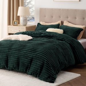 Bedsure Fluffy Duvet Cover Set – Ultra Soft Plush Shaggy Comforter Cover Queen Size, Warm Flannel Fleece Bed Sets for Winter, 3 Pieces (Striped Pattern, Forest Green)(07 – Forest Green (No Comforter))